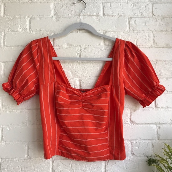 Free People Tops - Free People orange & white stripe short sleeve NEW